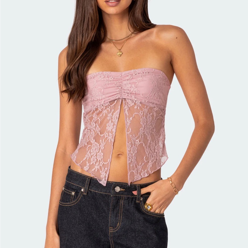 Edikted XS Pink Lace Strapless Top
